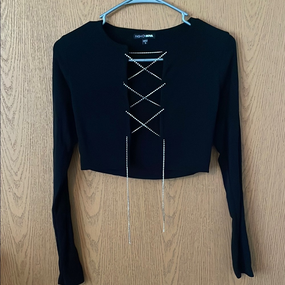 Fashion Nova Black Lace-Up Women's Top